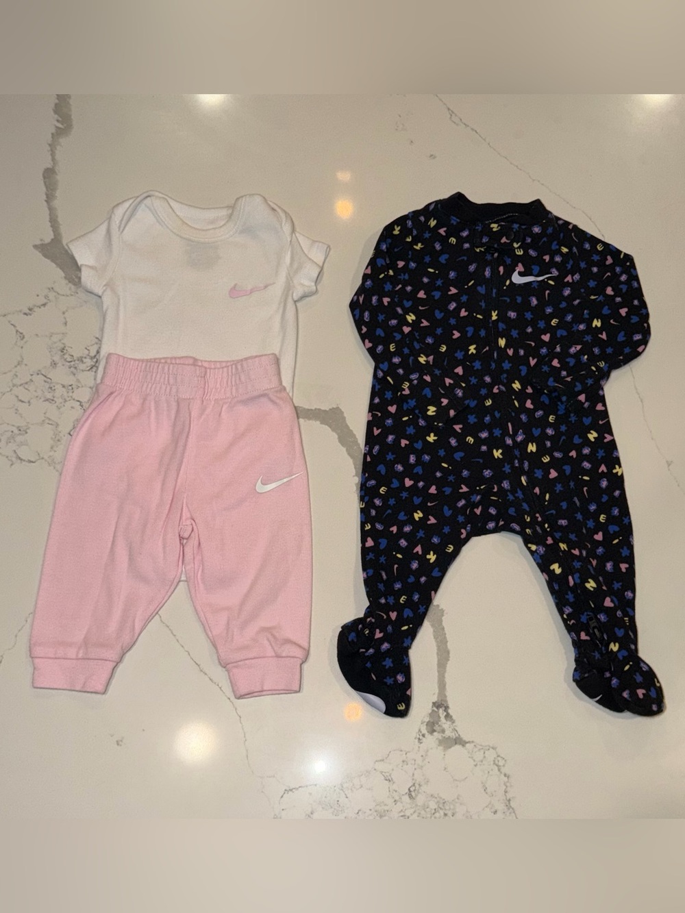 Nike Pink/White Onesie Outfit and Black Multicolor Footie Sleeper